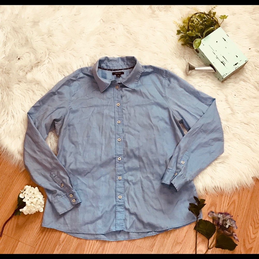 Nautica button down blue blouse